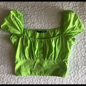 ZARA Green Crop Top with smocked detailing